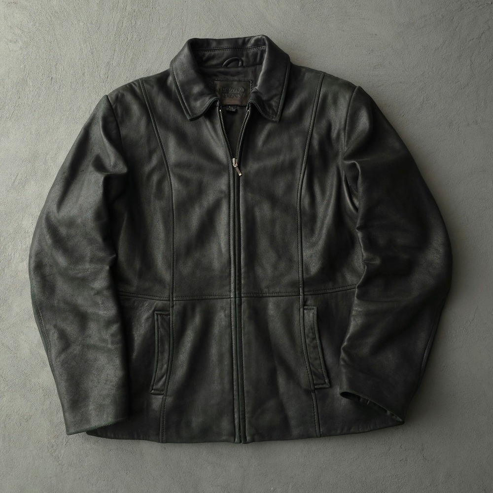 Vintage 90s Leather Jacket Small Black Oversized Denver Hayes - Picture 1 of 16